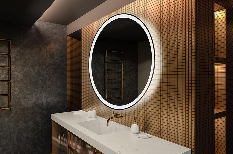 Στρογγυλός καθρέφτης LED με οπίσθιο φωτισμό ιδανικός για ατμοσφαιρικούς εσωτερικούς χώρους | ARTFORMA