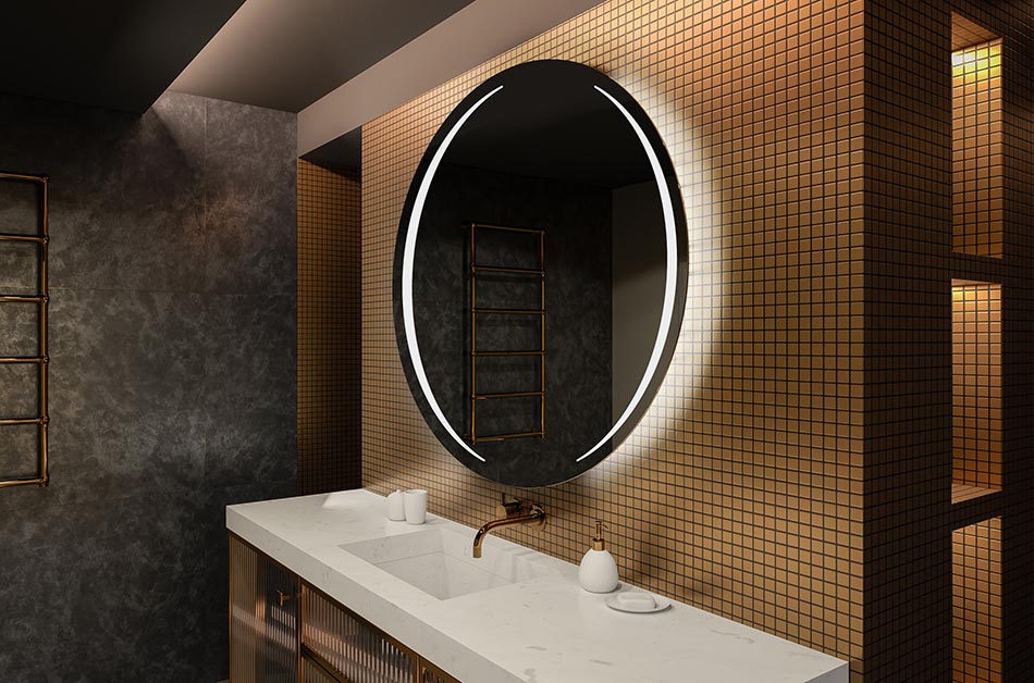 Στρογγυλός καθρέφτης LED με οπίσθιο φωτισμό ιδανικός για ατμοσφαιρικούς εσωτερικούς χώρους | ARTFORMA