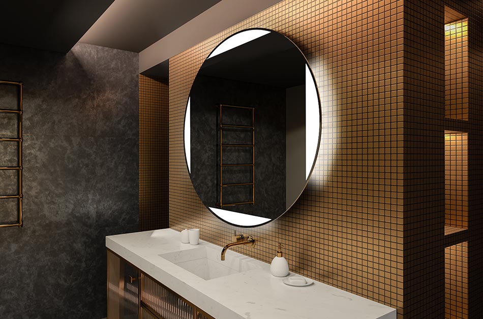 Στρογγυλός καθρέφτης LED με οπίσθιο φωτισμό ιδανικός για ατμοσφαιρικούς εσωτερικούς χώρους | ARTFORMA