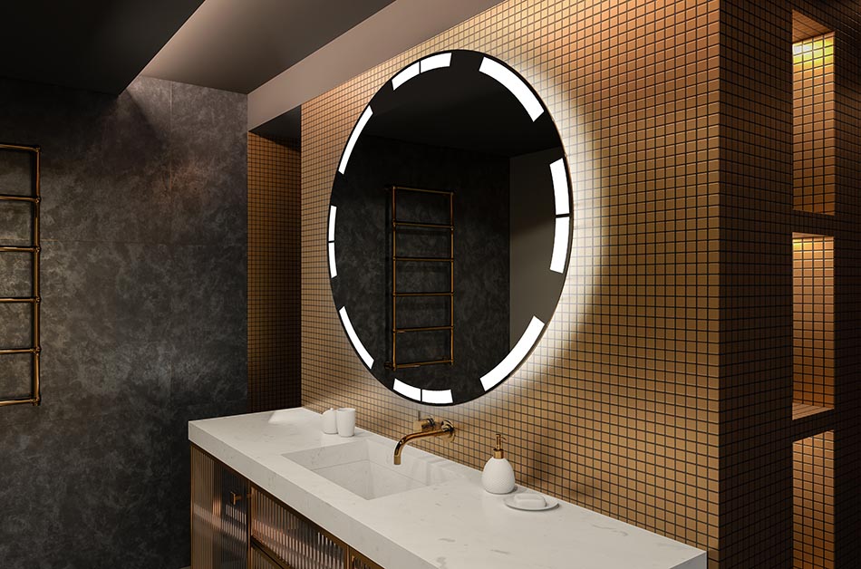 Στρογγυλός καθρέφτης LED με οπίσθιο φωτισμό ιδανικός για ατμοσφαιρικούς εσωτερικούς χώρους | ARTFORMA