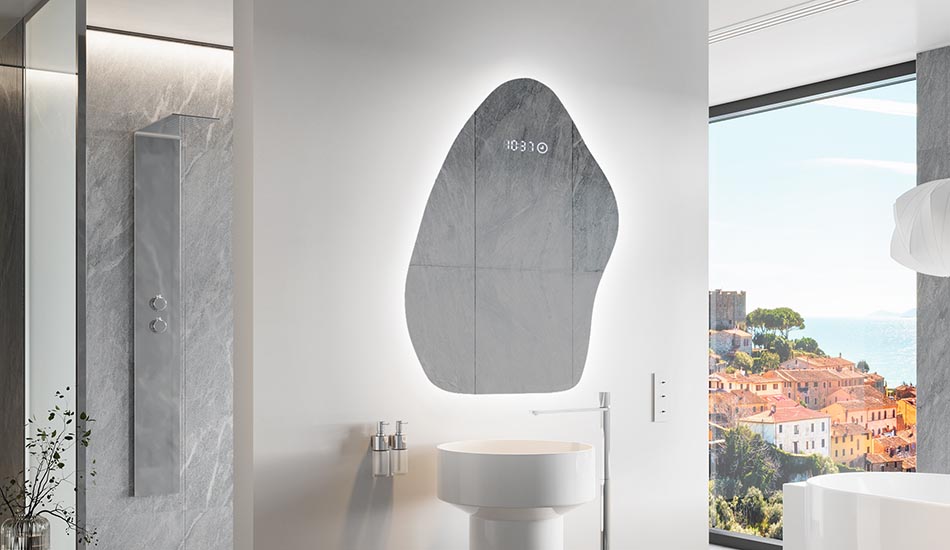 Καθρέφτης ακανόνιστου σχήματος με απαλό φωτισμό περιβάλλοντος για κομψούς εσωτερικούς χώρους | ARTFORMA