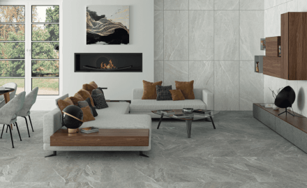 Γυαλισμένο πλακάκι δαπέδου 60x120 εκ., ανοιχτό γκρι, ματ, διορθωμένο, A4H125, Materia Pearl