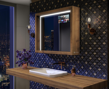 Φωτιζομενος Καθρεφτης Με Περιβλημα WoodenFrame LED