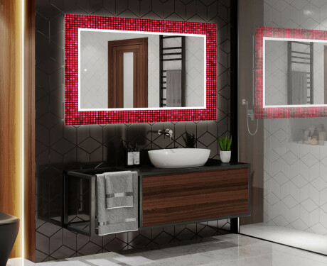 Φωτιζόμενος Διακοσμητικός Καθρέφτης Για Το Μπάνιο - Red Mosaic #2