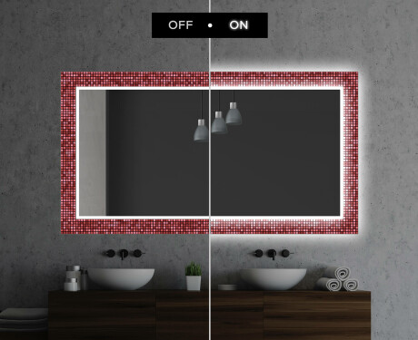 Φωτιζόμενος Διακοσμητικός Καθρέφτης Για Το Μπάνιο - Red Mosaic #7