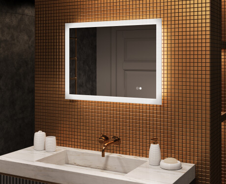 Ορθογώνιος καθρέφτης μπάνιου LED 80x60 εκ με Dual color, Διακόπτης αφής, Θερμαινόμενη μεμβράνη