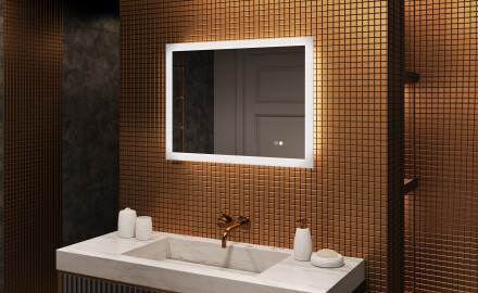Ορθογώνιος καθρέφτης μπάνιου LED 80x60 εκ με Dual color, Διακόπτης αφής, Θερμαινόμενη μεμβράνη