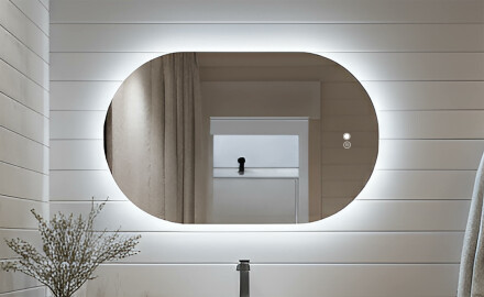 Οβάλ καθρέφτης με φωτισμό LED 80x50/50x80 cm, διπλό χρώμα, διακόπτης αφής, θερμαντικό υπόστρωμα