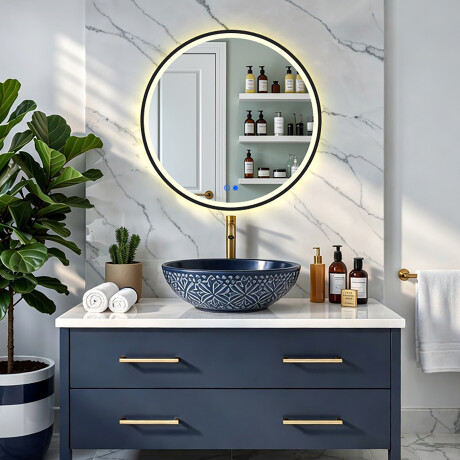 Στρογγυλός καθρέφτης με φωτισμό LED σε μαύρο αλουμινένιο πλαίσιο #8