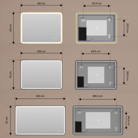 Καθρέφτης με στρογγυλεμένες γωνίες και φωτισμό LED σε μαύρο αλουμινένιο πλαίσιο #3
