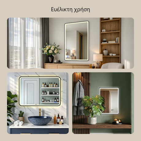 Καθρέφτης με στρογγυλεμένες γωνίες και φωτισμό LED σε μαύρο αλουμινένιο πλαίσιο #4