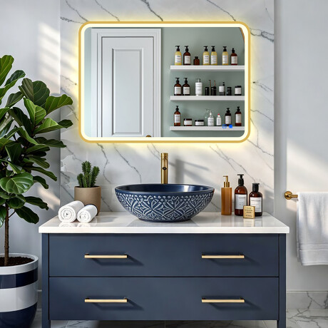 Στρογγυλεμένος καθρέφτης LED σε χρυσό αλουμινένιο πλαίσιο #8