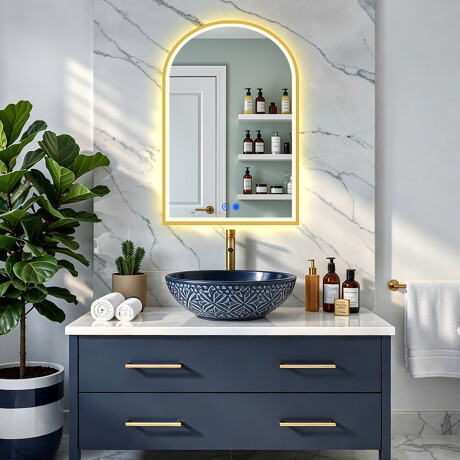 Καθρέφτης LED ακανόνιστου σχήματος με χρυσό πλαίσιο αλουμινίου #8