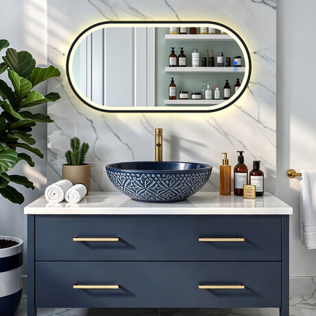 Οβάλ καθρέφτης με φωτισμό LED σε μαύρο πλαίσιο αλουμινίου #8