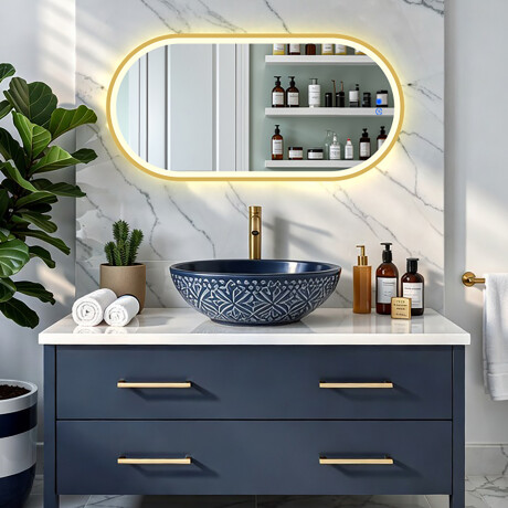 Οβάλ καθρέφτης LED σε χρυσό πλαίσιο αλουμινίου #8