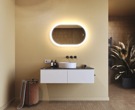 Οβάλ φωτιζόμενος καθρέφτης μπάνιου 80x50/50x80 cm με Dual Color, διακόπτη αφής και θερμαντικό επίθεμα #8
