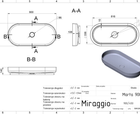 Νιπτήρας MARTA 900 MATT