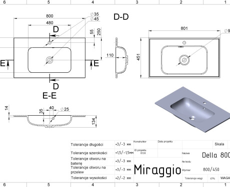Νιπτήρας DELLA 800 MIRASOFT