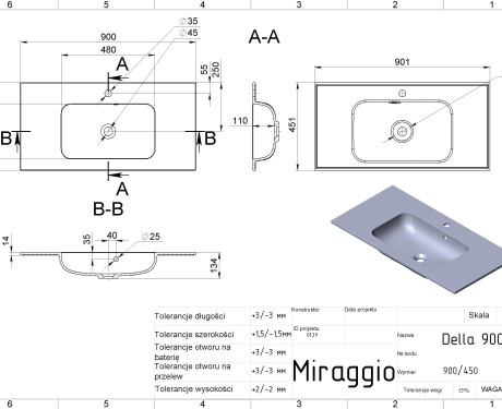 Νιπτήρας DELLA 900 MIRASOFT