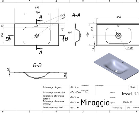 Νιπτήρας JESSEL 900 MIRASOFT