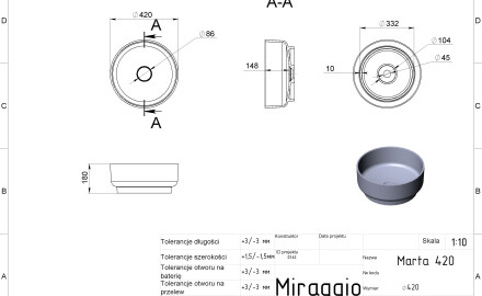 Νιπτήρας MARTA 420 MIRASOFT