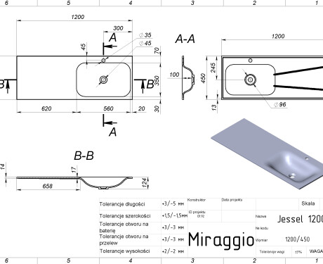 Νιπτήρας JESSEL 1200 R MIRASOFT