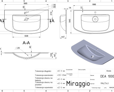 Νιπτήρας DEA 1000 MIRASOFT