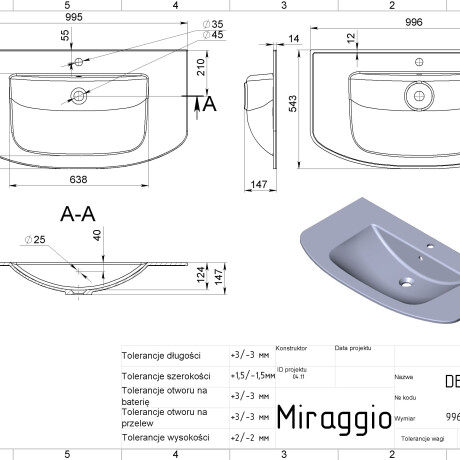 Νιπτήρας DEA 1000 MIRASOFT #1