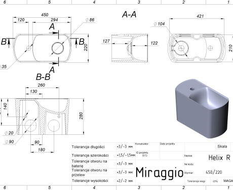 Νιπτήρας HELIX R MIRASOFT