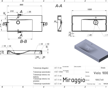 Νιπτήρας VIOLA 1000 L MATT