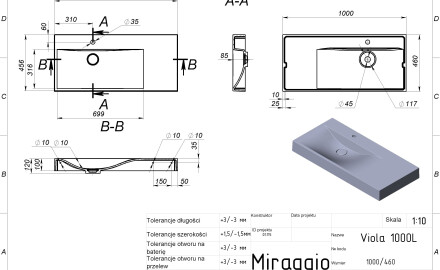 Νιπτήρας VIOLA 1000 L MIRASOFT