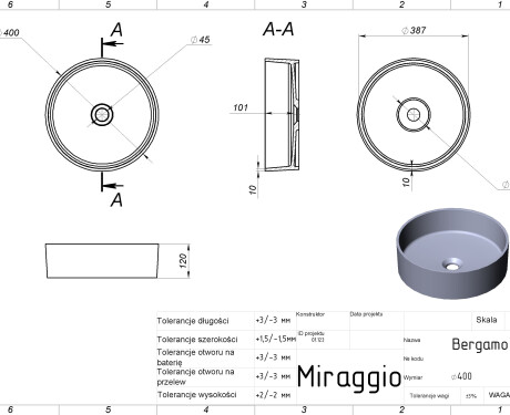 Νιπτήρας BERGAMO MIRASOFT