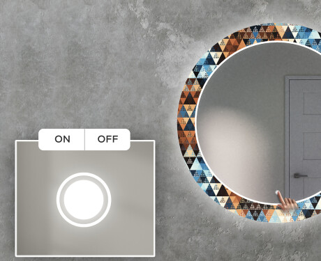 Στρογγυλός Διακοσμητικός Καθρέφτης Με Οπίσθιο Φωτισμό LED Για Το Σαλόνι - Color Triangles #4