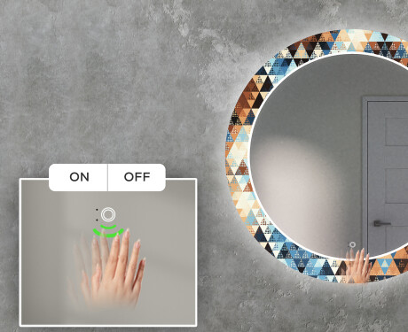 Στρογγυλός Διακοσμητικός Καθρέφτης Με Οπίσθιο Φωτισμό LED Για Το Σαλόνι - Color Triangles #5