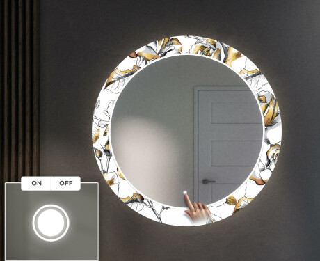 Στρογγυλός Διακοσμητικός Καθρέφτης Με Οπίσθιο Φωτισμό LED Για Το Χολ - Golden Flowers #4