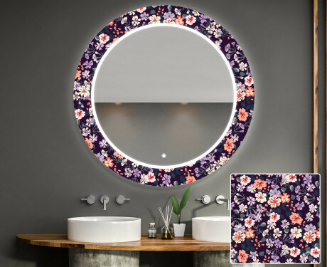 Στρογγυλός Διακοσμητικός Καθρέφτης Με Οπίσθιο Φωτισμό LED Για Το Μπάνιο - Elegant Flowers