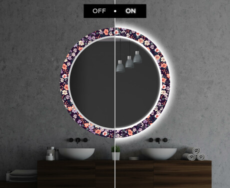 Στρογγυλός Διακοσμητικός Καθρέφτης Με Οπίσθιο Φωτισμό LED Για Το Μπάνιο - Elegant Flowers #7