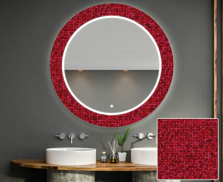 Στρογγυλός Διακοσμητικός Καθρέφτης Με Οπίσθιο Φωτισμό LED Για Το Μπάνιο - Red Mosaic #1