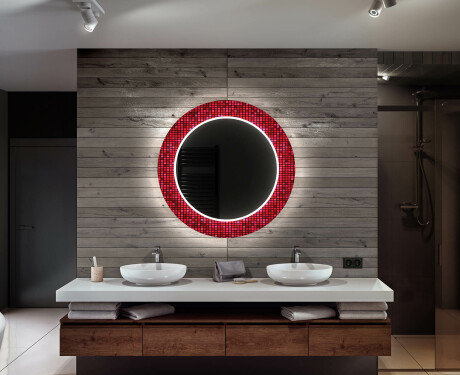 Στρογγυλός Διακοσμητικός Καθρέφτης Με Οπίσθιο Φωτισμό LED Για Το Μπάνιο - Red Mosaic #12