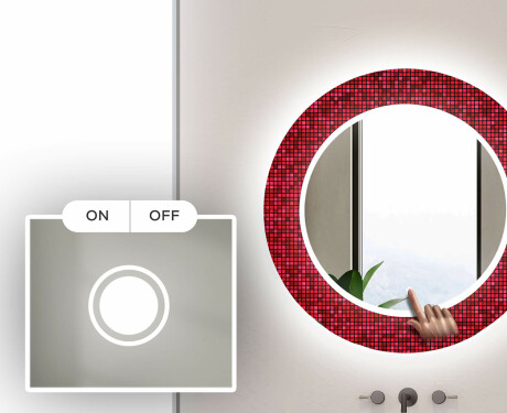 Στρογγυλός Διακοσμητικός Καθρέφτης Με Οπίσθιο Φωτισμό LED Για Το Μπάνιο - Red Mosaic #4