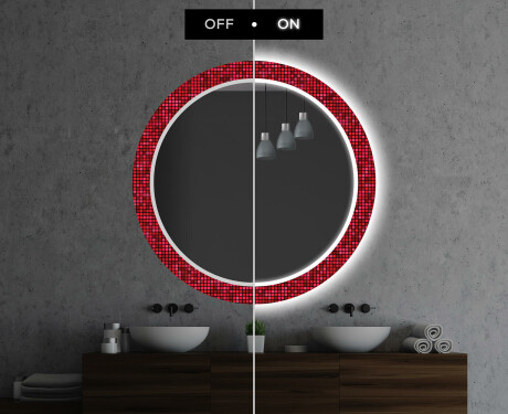 Στρογγυλός Διακοσμητικός Καθρέφτης Με Οπίσθιο Φωτισμό LED Για Το Μπάνιο - Red Mosaic #7