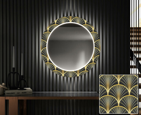 Στρογγυλός Διακοσμητικός Καθρέφτης Με Οπίσθιο Φωτισμό LED Για Το Χολ - Art Deco #1