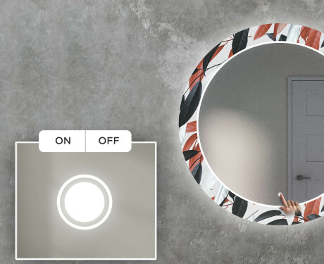 Στρογγυλός Διακοσμητικός Καθρέφτης Με Οπίσθιο Φωτισμό LED Για Το Σαλόνι - Leaves #4