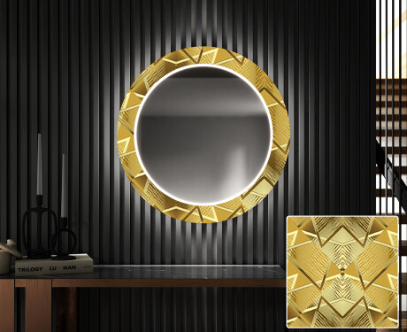 Στρογγυλός Διακοσμητικός Καθρέφτης Με Οπίσθιο Φωτισμό LED Για Το Χολ - Gold Triangles #1