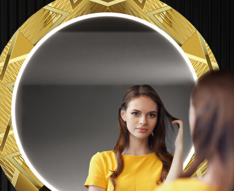 Στρογγυλός Διακοσμητικός Καθρέφτης Με Οπίσθιο Φωτισμό LED Για Το Χολ - Gold Triangles #12