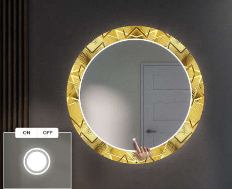 Στρογγυλός Διακοσμητικός Καθρέφτης Με Οπίσθιο Φωτισμό LED Για Το Χολ - Gold Triangles #4