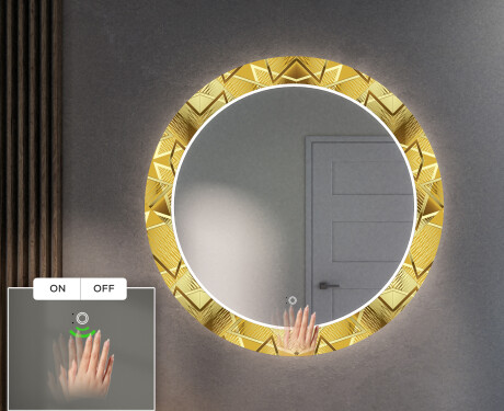 Στρογγυλός Διακοσμητικός Καθρέφτης Με Οπίσθιο Φωτισμό LED Για Το Χολ - Gold Triangles #5
