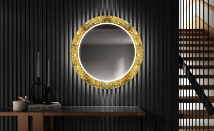 Στρογγυλός Διακοσμητικός Καθρέφτης Με Οπίσθιο Φωτισμό LED Για Το Χολ - Gold Triangles