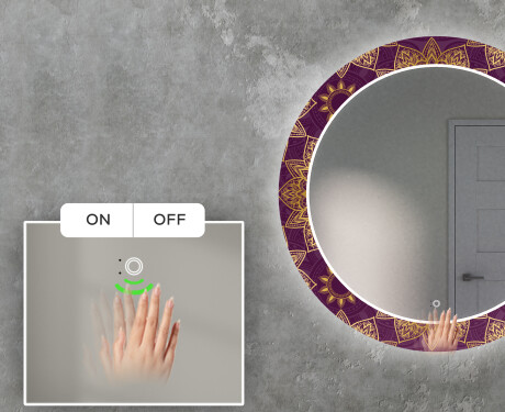 Στρογγυλός Διακοσμητικός Καθρέφτης Με Οπίσθιο Φωτισμό LED Για Το Σαλόνι - Gold Mandala #5