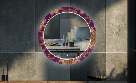 Στρογγυλός Διακοσμητικός Καθρέφτης Με Οπίσθιο Φωτισμό LED Για Το Σαλόνι - Gold Mandala